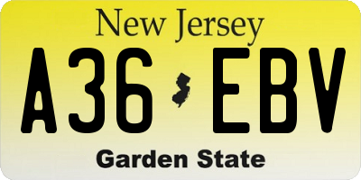 NJ license plate A36EBV