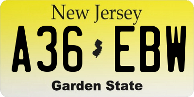 NJ license plate A36EBW