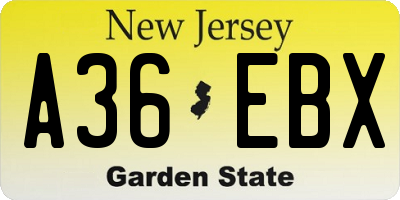 NJ license plate A36EBX
