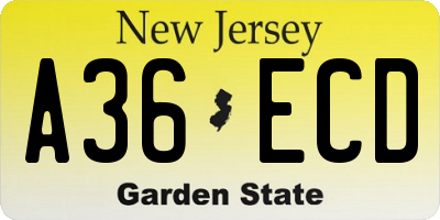 NJ license plate A36ECD