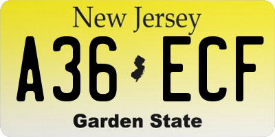 NJ license plate A36ECF