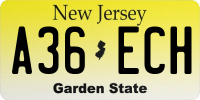 NJ license plate A36ECH