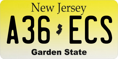 NJ license plate A36ECS