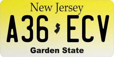 NJ license plate A36ECV