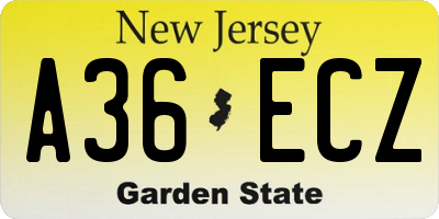 NJ license plate A36ECZ