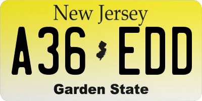 NJ license plate A36EDD