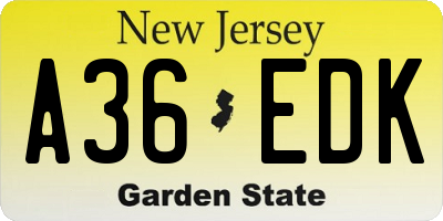 NJ license plate A36EDK
