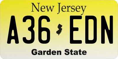 NJ license plate A36EDN