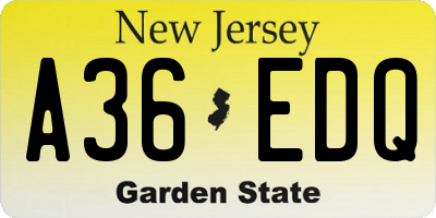 NJ license plate A36EDQ