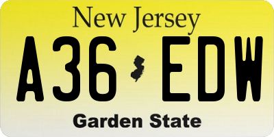 NJ license plate A36EDW