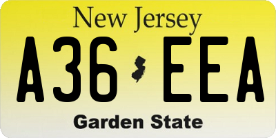 NJ license plate A36EEA
