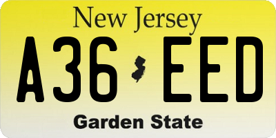 NJ license plate A36EED