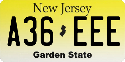 NJ license plate A36EEE