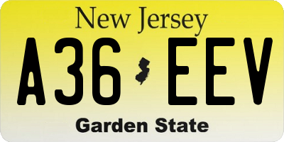 NJ license plate A36EEV