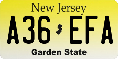 NJ license plate A36EFA
