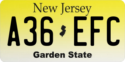 NJ license plate A36EFC
