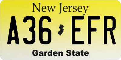 NJ license plate A36EFR