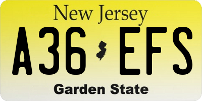 NJ license plate A36EFS