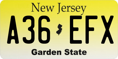 NJ license plate A36EFX