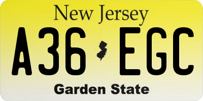 NJ license plate A36EGC