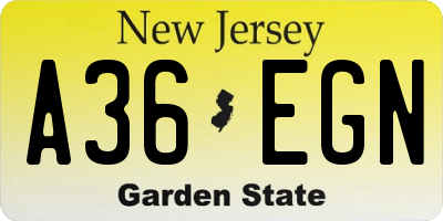 NJ license plate A36EGN