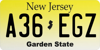 NJ license plate A36EGZ