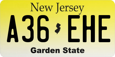 NJ license plate A36EHE