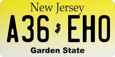 NJ license plate A36EHO