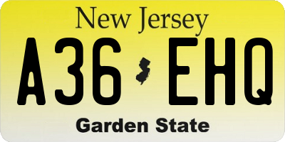 NJ license plate A36EHQ