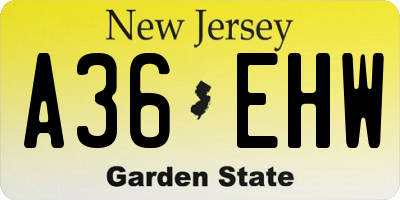 NJ license plate A36EHW