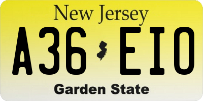 NJ license plate A36EIO
