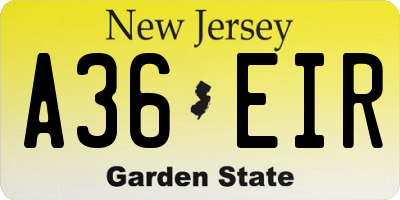 NJ license plate A36EIR