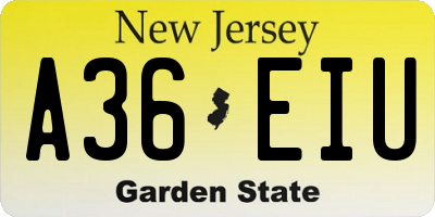 NJ license plate A36EIU