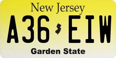 NJ license plate A36EIW