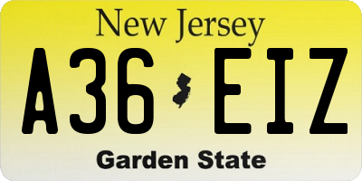 NJ license plate A36EIZ