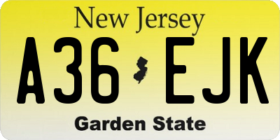 NJ license plate A36EJK