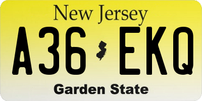 NJ license plate A36EKQ