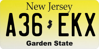 NJ license plate A36EKX