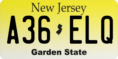 NJ license plate A36ELQ