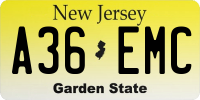 NJ license plate A36EMC