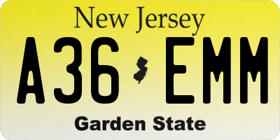 NJ license plate A36EMM