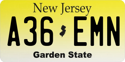 NJ license plate A36EMN