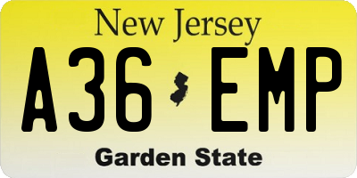 NJ license plate A36EMP