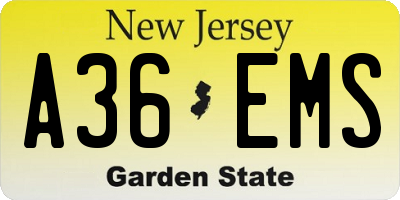 NJ license plate A36EMS