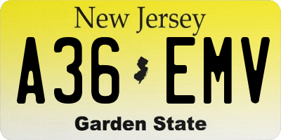 NJ license plate A36EMV