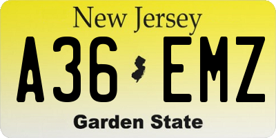NJ license plate A36EMZ