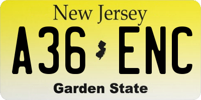 NJ license plate A36ENC