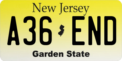 NJ license plate A36END