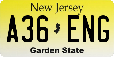 NJ license plate A36ENG