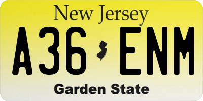NJ license plate A36ENM